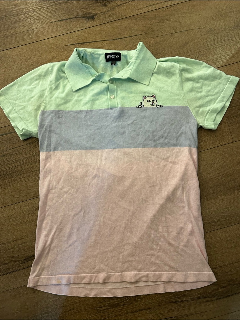 Ripndip Mint, Light Blue & Pink Stripe cat Polo